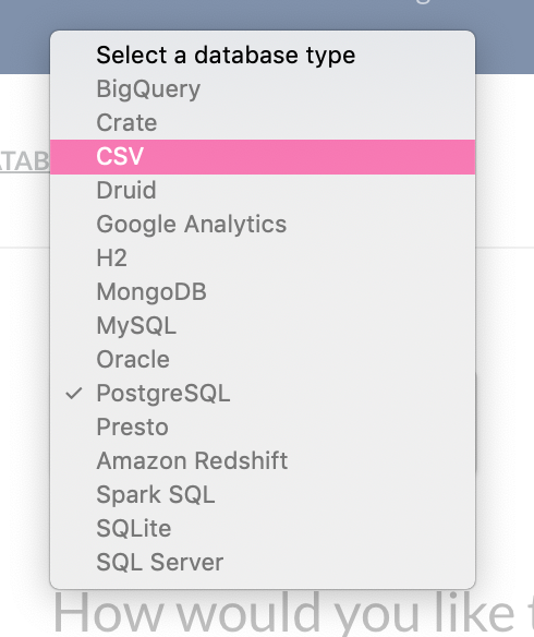 metabase database support